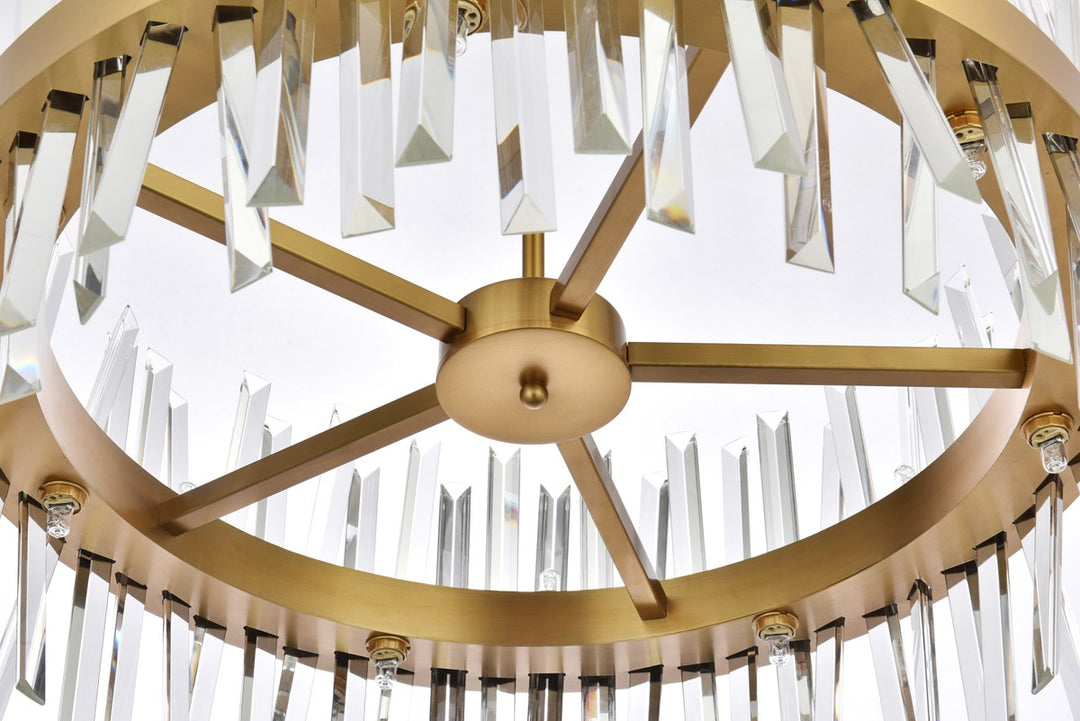25 Inch Crystal Round Pendant Light In Satin Gold