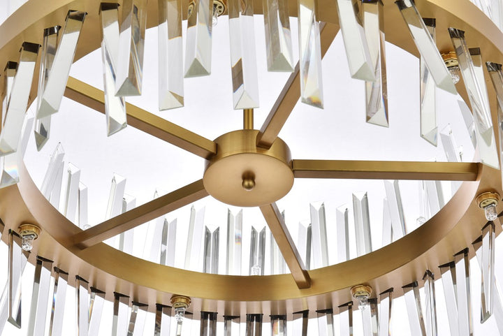 25 Inch Crystal Round Pendant Light In Satin Gold