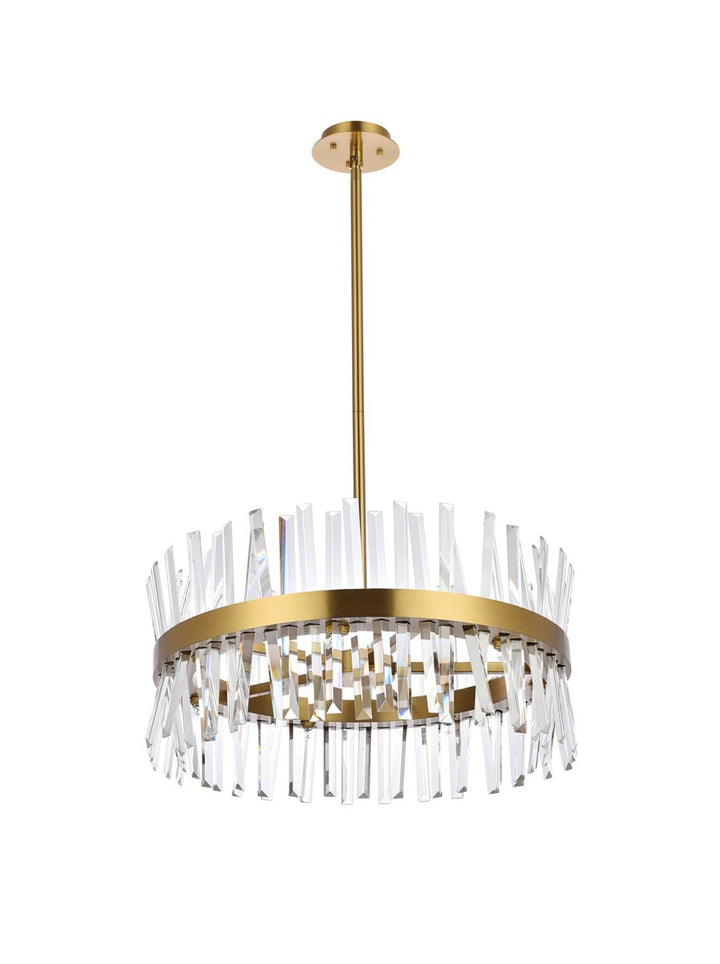 25 Inch Crystal Round Pendant Light In Satin Gold