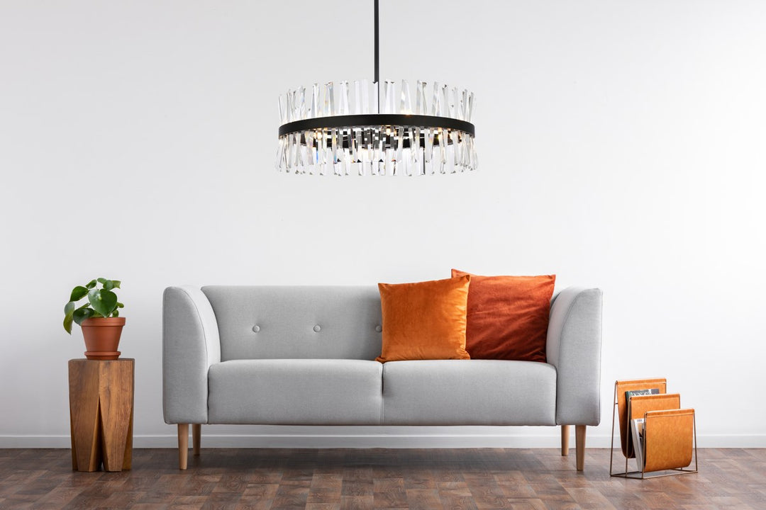 32 Inch Crystal Round Chandelier Light In Black