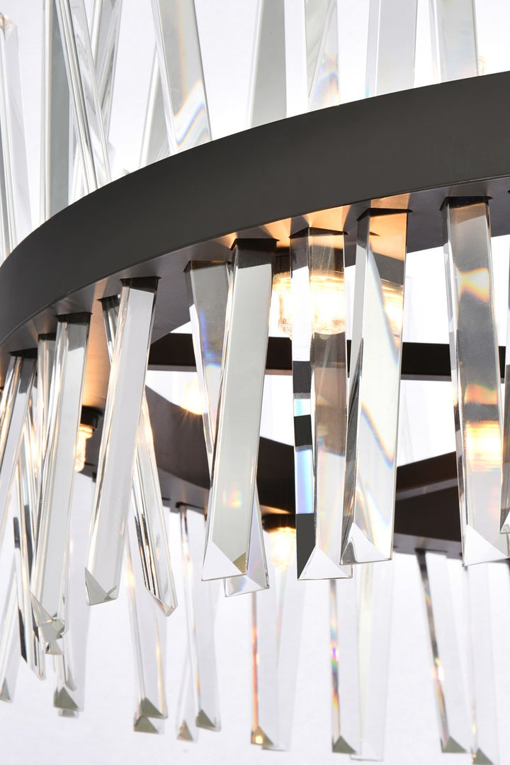 32 Inch Crystal Round Chandelier Light In Black