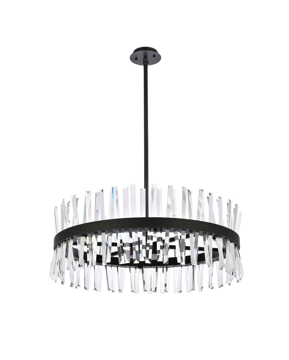 32 Inch Crystal Round Chandelier Light In Black