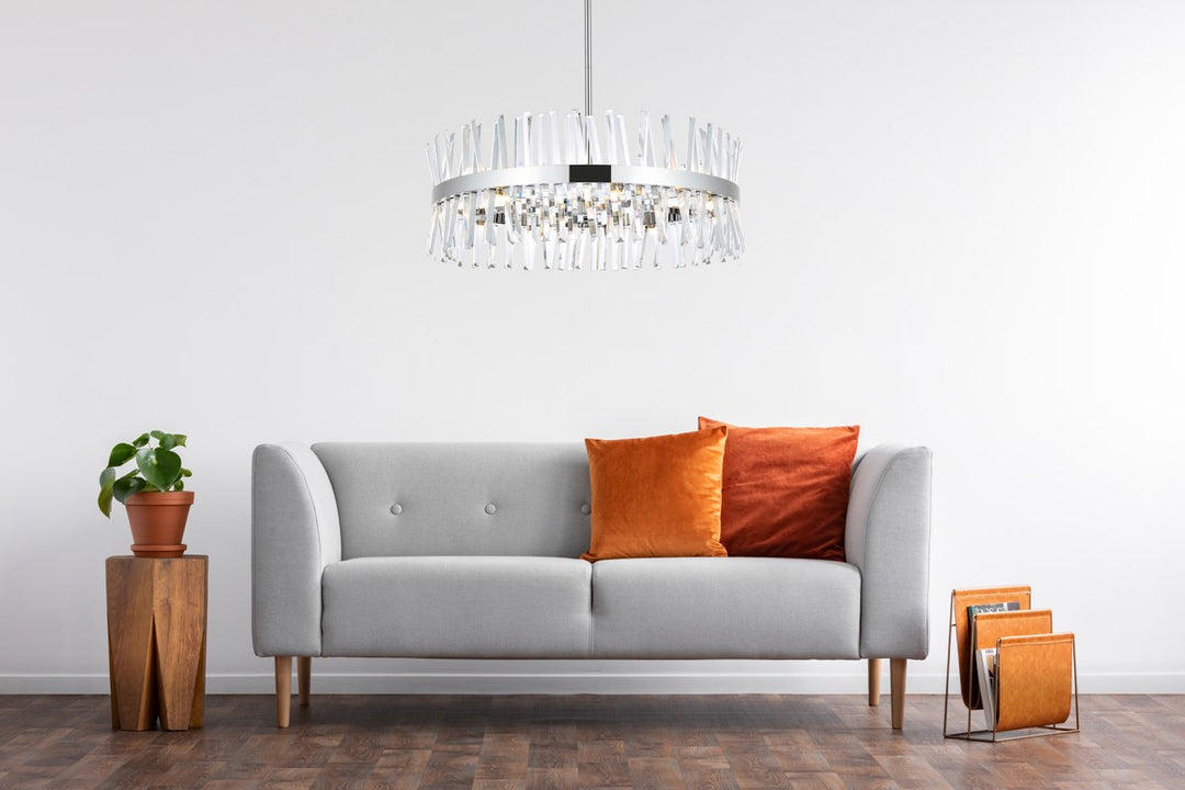 32 Inch Crystal Round Chandelier Light In Chrome