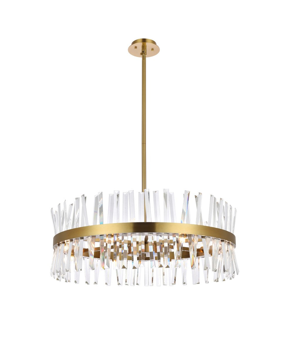 32 Inch Crystal Round Chandelier Light In Satin Gold by Elegant Lighting