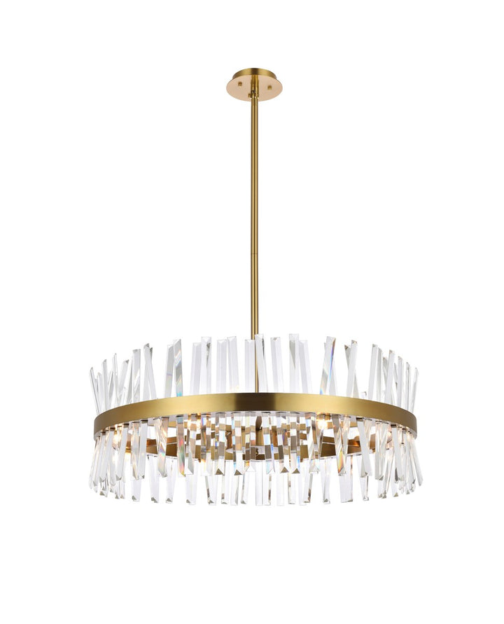 32 Inch Crystal Round Chandelier Light In Satin Gold by Elegant Lighting
