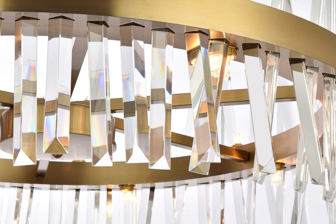 32 Inch Crystal Round Chandelier Light In Satin Gold
