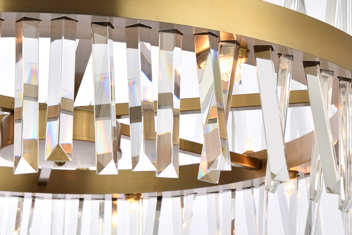 32 Inch Crystal Round Chandelier Light In Satin Gold