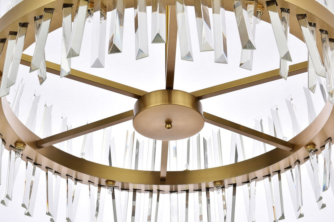 32 Inch Crystal Round Chandelier Light In Satin Gold