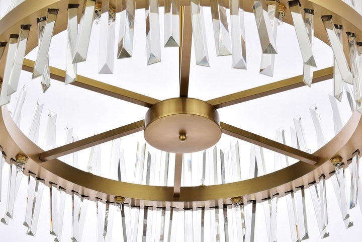32 Inch Crystal Round Chandelier Light In Satin Gold