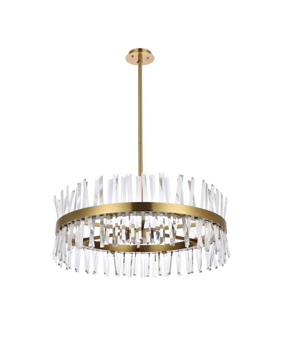32 Inch Crystal Round Chandelier Light In Satin Gold