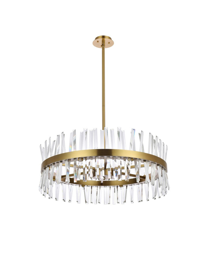 32 Inch Crystal Round Chandelier Light In Satin Gold