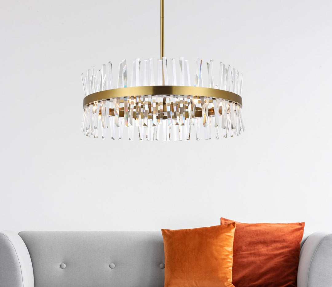 32 Inch Crystal Round Chandelier Light In Satin Gold
