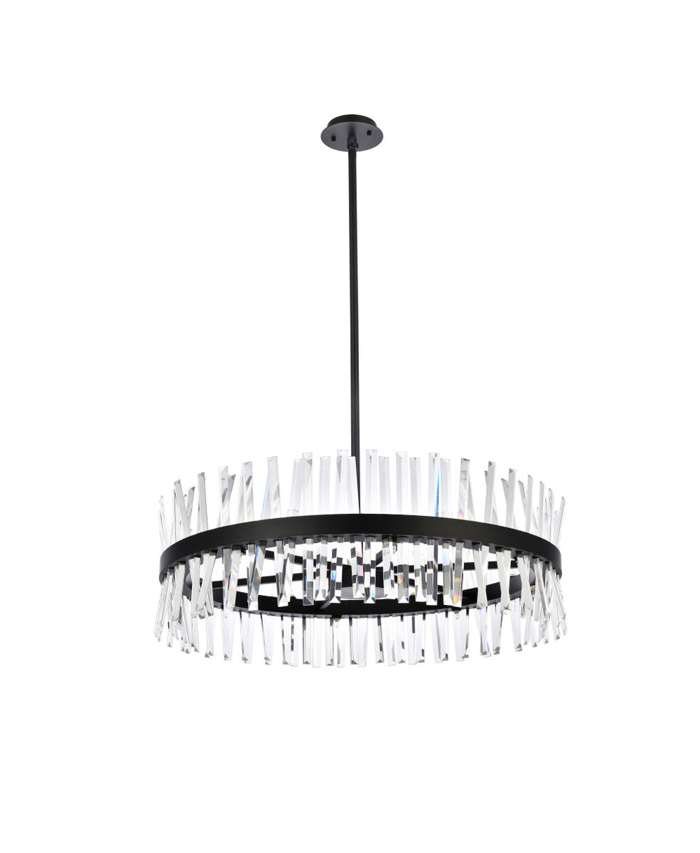 36 Inch Crystal Round Chandelier Light In Black