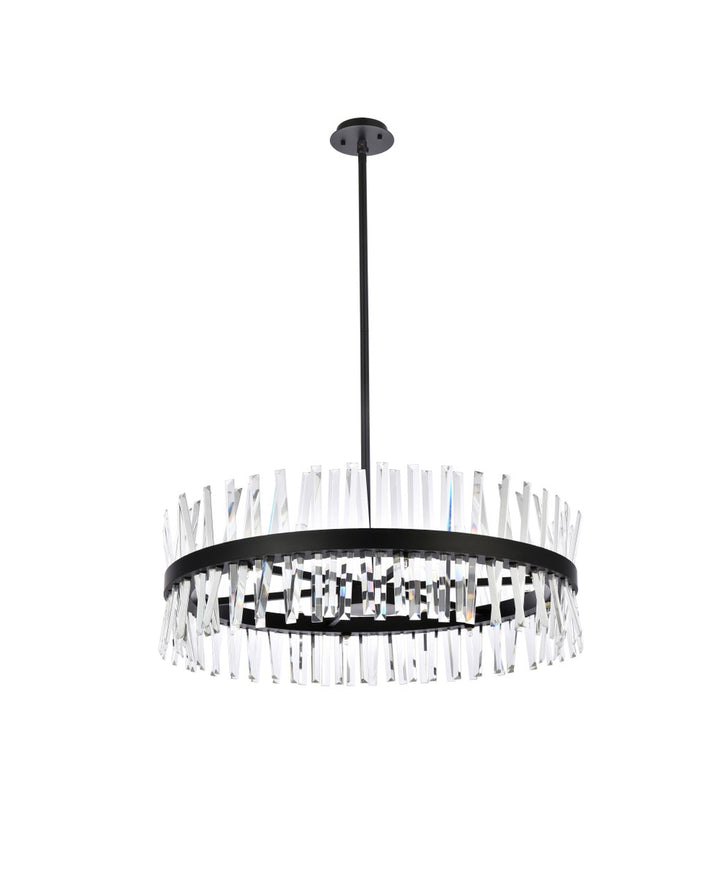 36 Inch Crystal Round Chandelier Light In Black