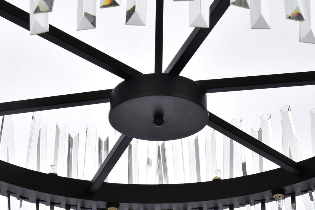 36 Inch Crystal Round Chandelier Light In Black