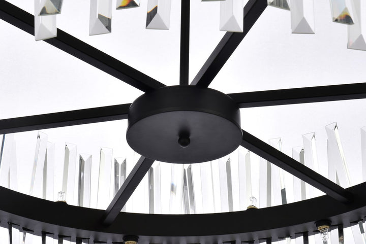 36 Inch Crystal Round Chandelier Light In Black