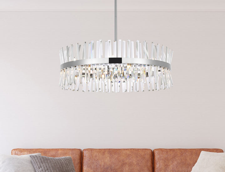 36 Inch Crystal Round Chandelier Light In Chrome