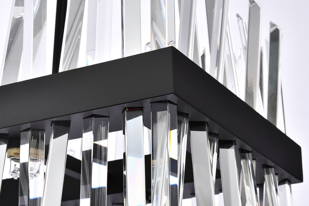 30 Inch Crystal Rectangle Chandelier Light In Black