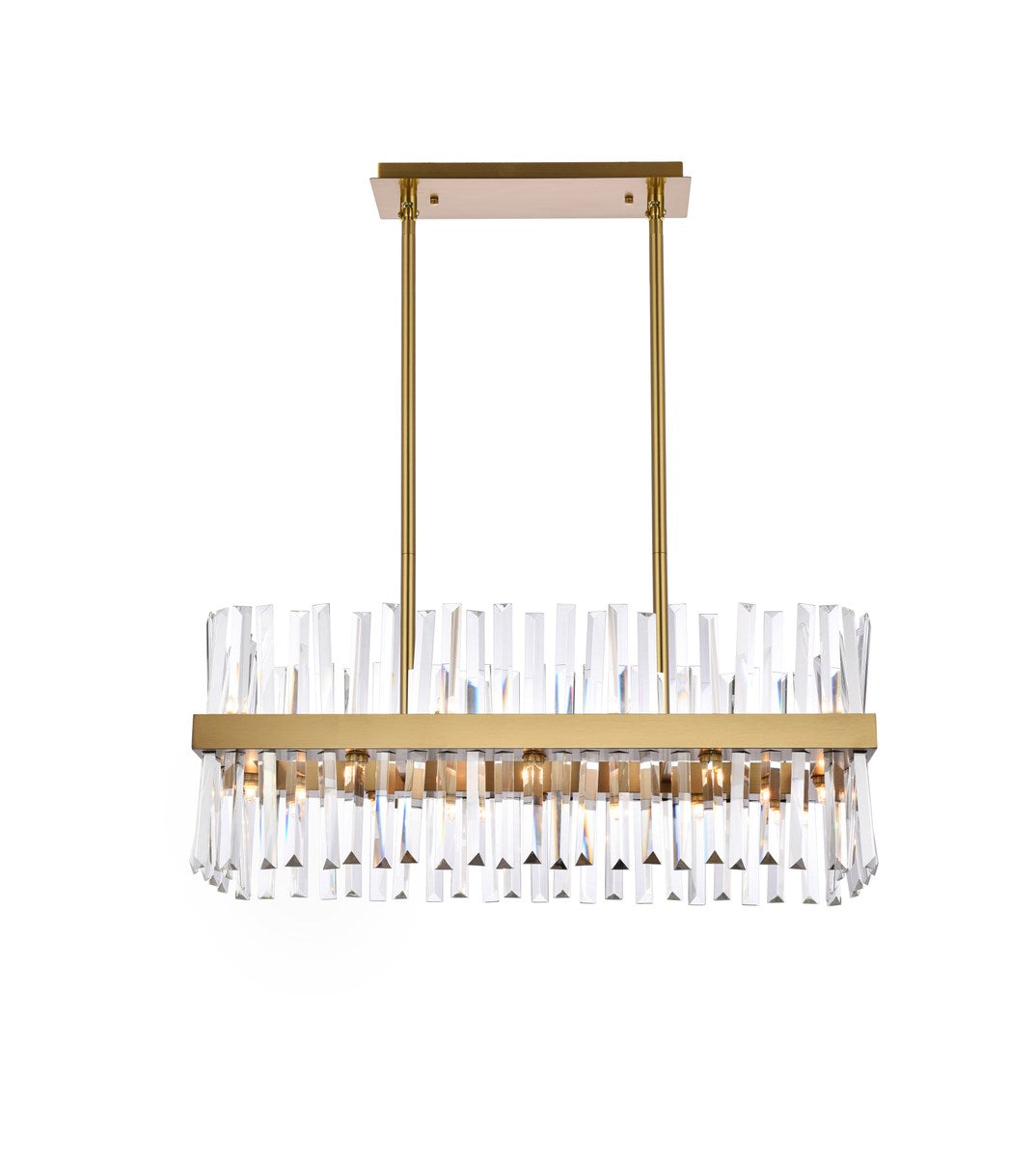 30 Inch Crystal Rectangle Chandelier Light In Satin Gold by Elegant Lighting