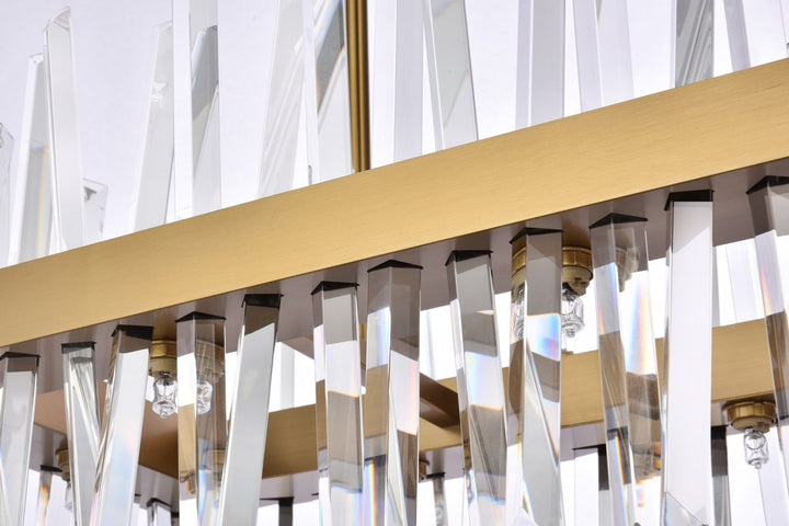 30 Inch Crystal Rectangle Chandelier Light In Satin Gold