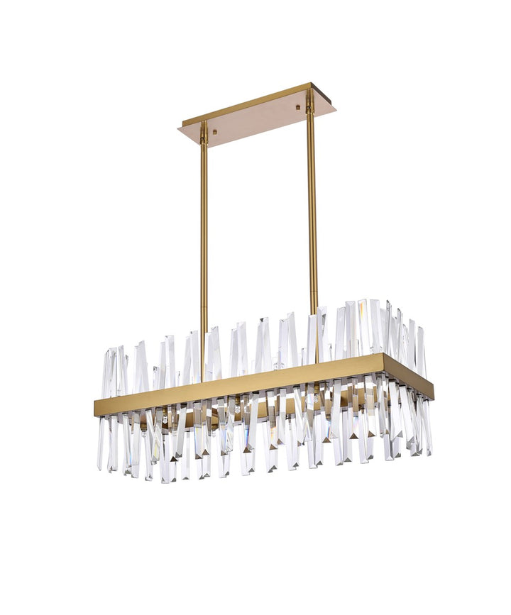 30 Inch Crystal Rectangle Chandelier Light In Satin Gold