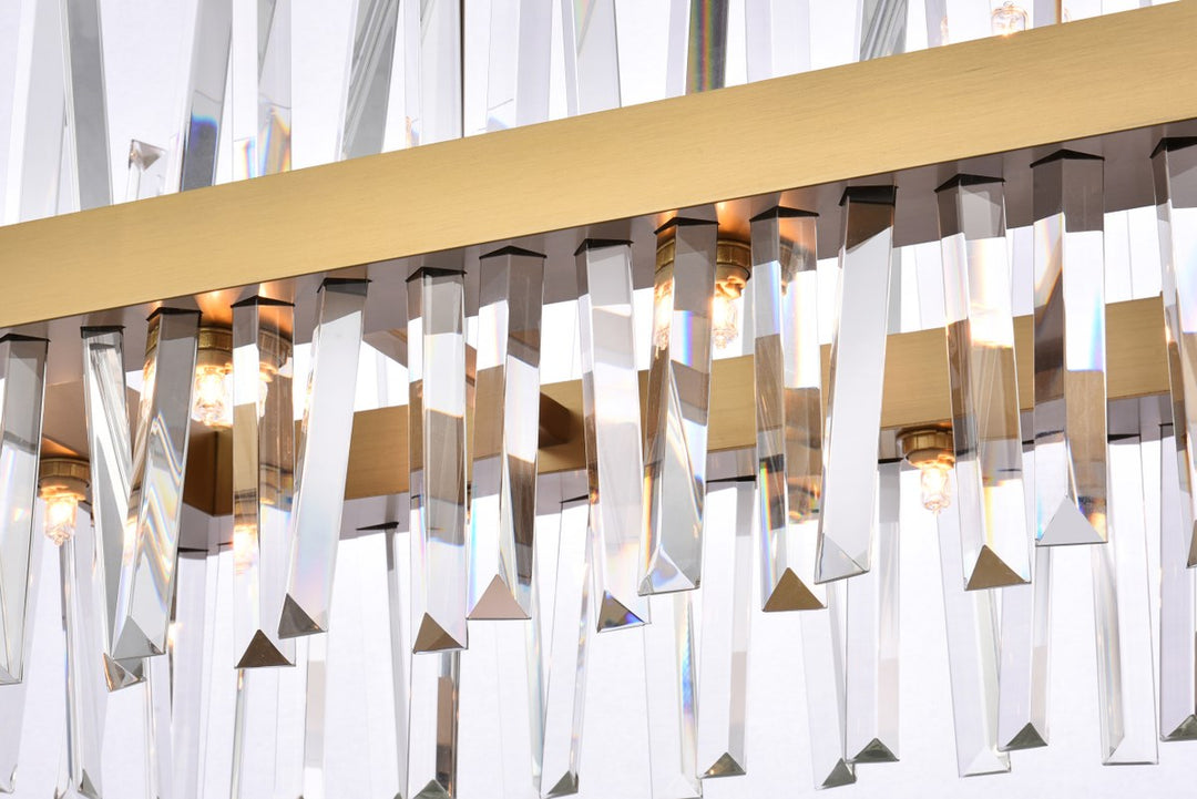 30 Inch Crystal Rectangle Chandelier Light In Satin Gold
