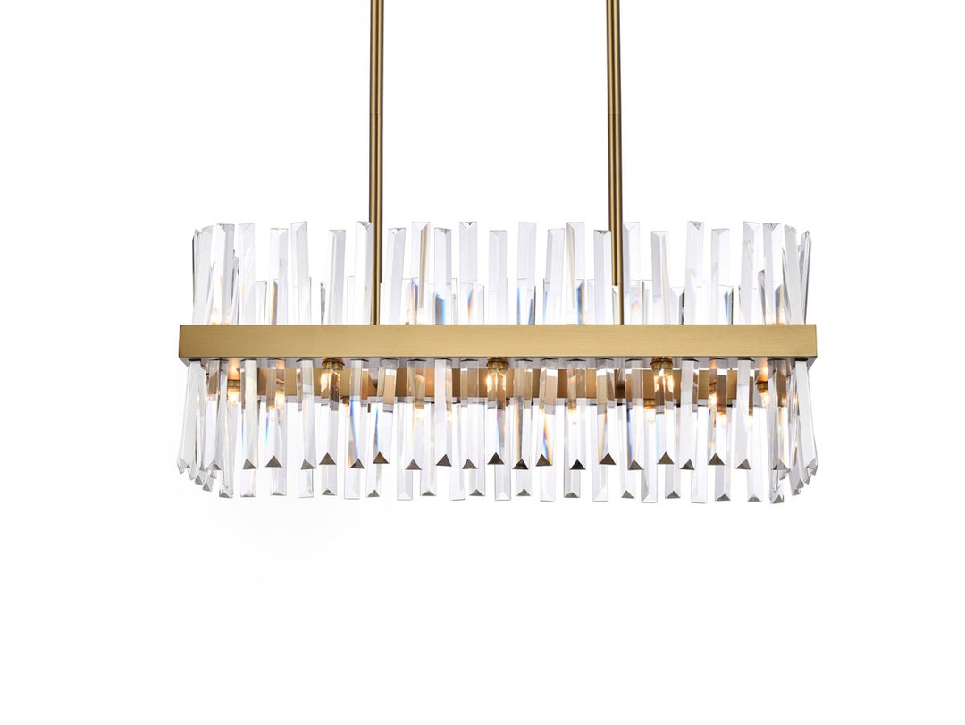 30 Inch Crystal Rectangle Chandelier Light In Satin Gold