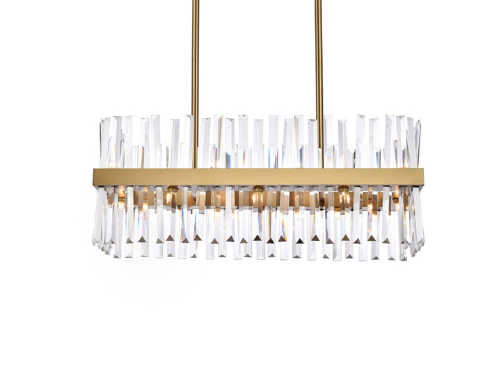 30 Inch Crystal Rectangle Chandelier Light In Satin Gold