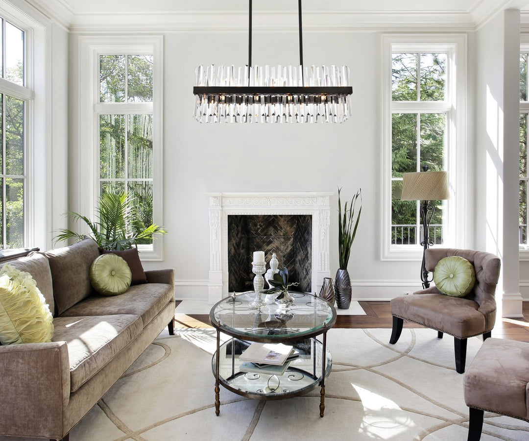 36 Inch Crystal Rectangle Chandelier Light In Black
