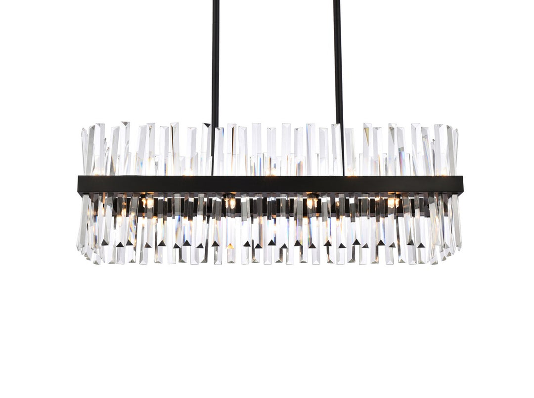 36 Inch Crystal Rectangle Chandelier Light In Black