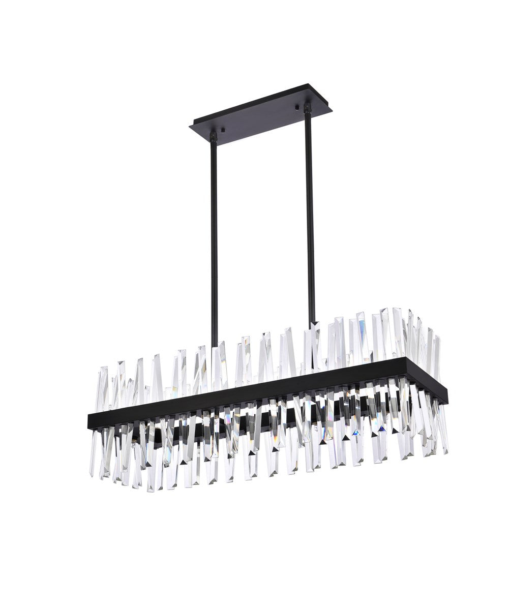 36 Inch Crystal Rectangle Chandelier Light In Black