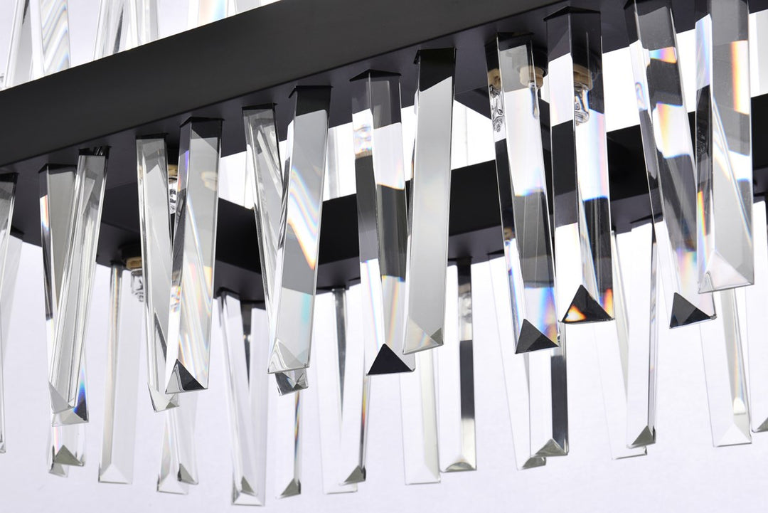 36 Inch Crystal Rectangle Chandelier Light In Black
