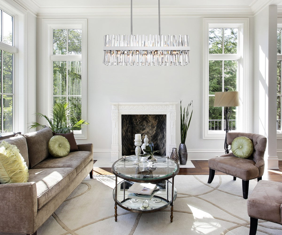 36 Inch Crystal Rectangle Chandelier Light In Chrome