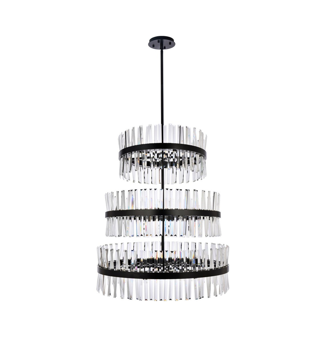 36 Inch 3 Tiers Crystal Round Chandelier Light In Black by Elegant Lighting