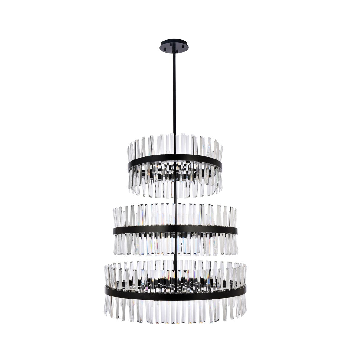 36 Inch 3 Tiers Crystal Round Chandelier Light In Black by Elegant Lighting