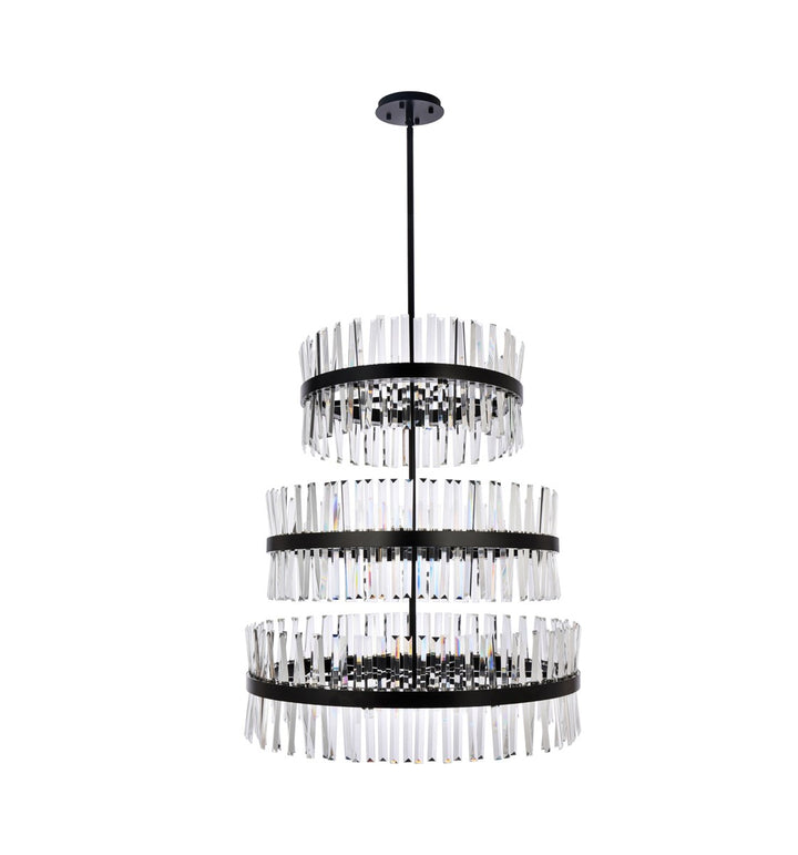 36 Inch 3 Tiers Crystal Round Chandelier Light In Black by Elegant Lighting