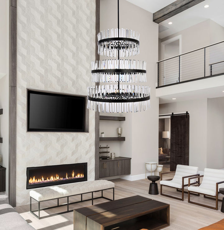 36 Inch 3 Tiers Crystal Round Chandelier Light In Black