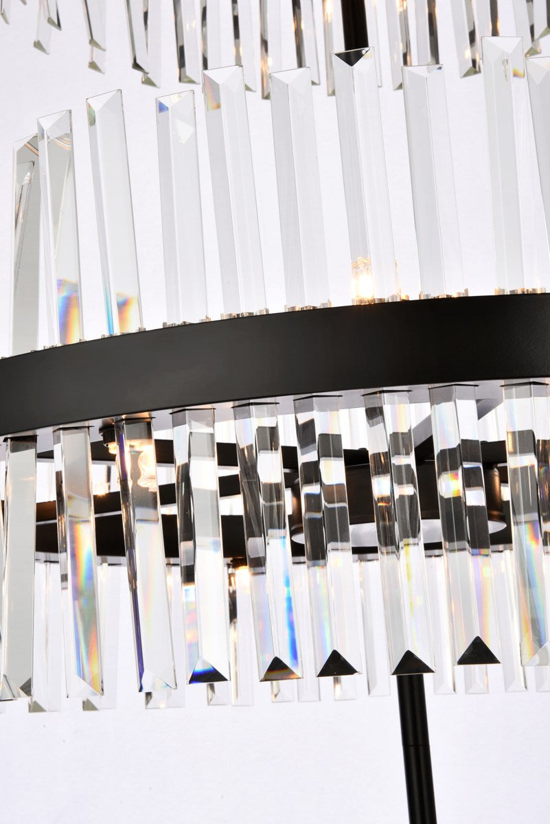 36 Inch 3 Tiers Crystal Round Chandelier Light In Black