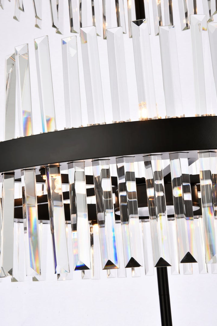 36 Inch 3 Tiers Crystal Round Chandelier Light In Black