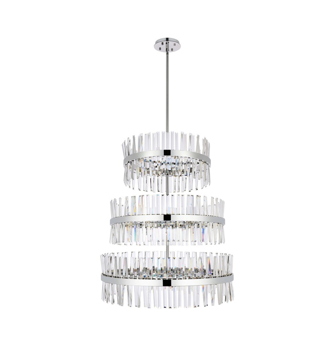 36 Inch 3 Tiers Crystal Round Chandelier Light In Chrome by Elegant Lighting