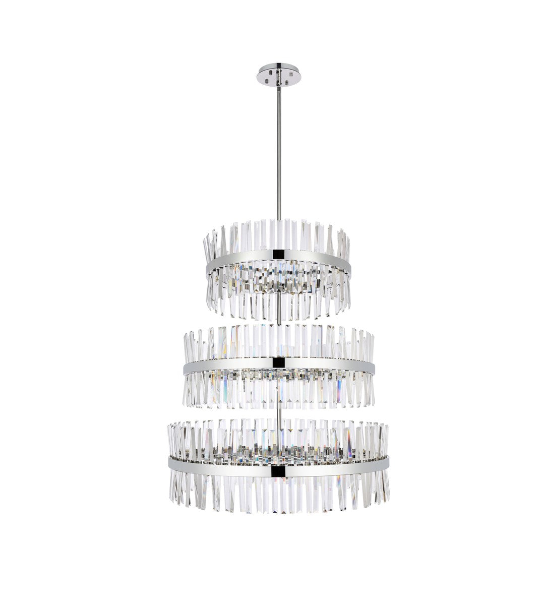 36 Inch 3 Tiers Crystal Round Chandelier Light In Chrome by Elegant Lighting