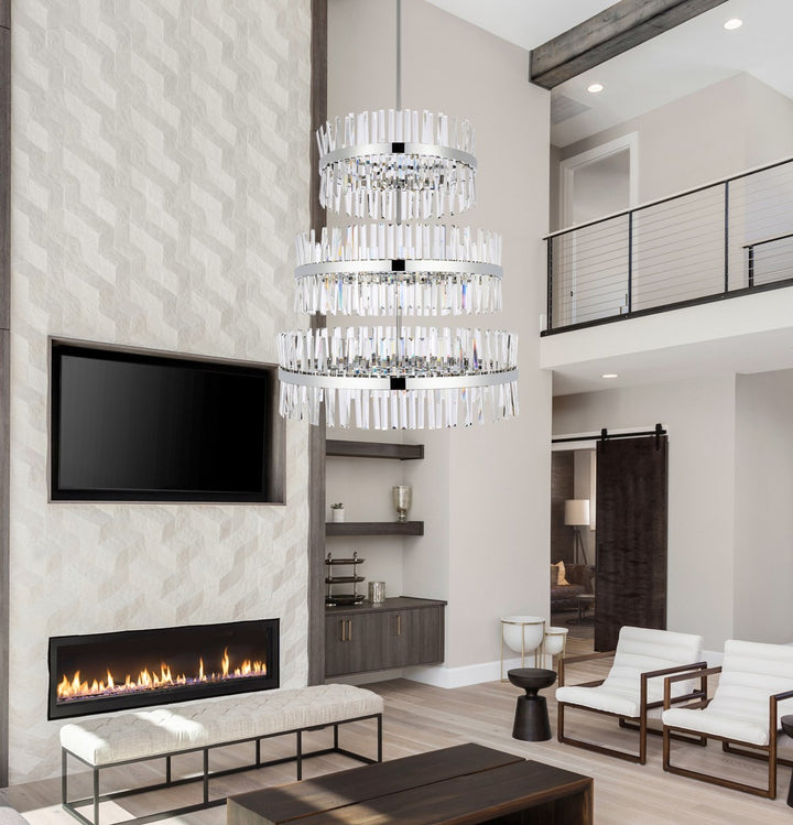 36 Inch 3 Tiers Crystal Round Chandelier Light In Chrome