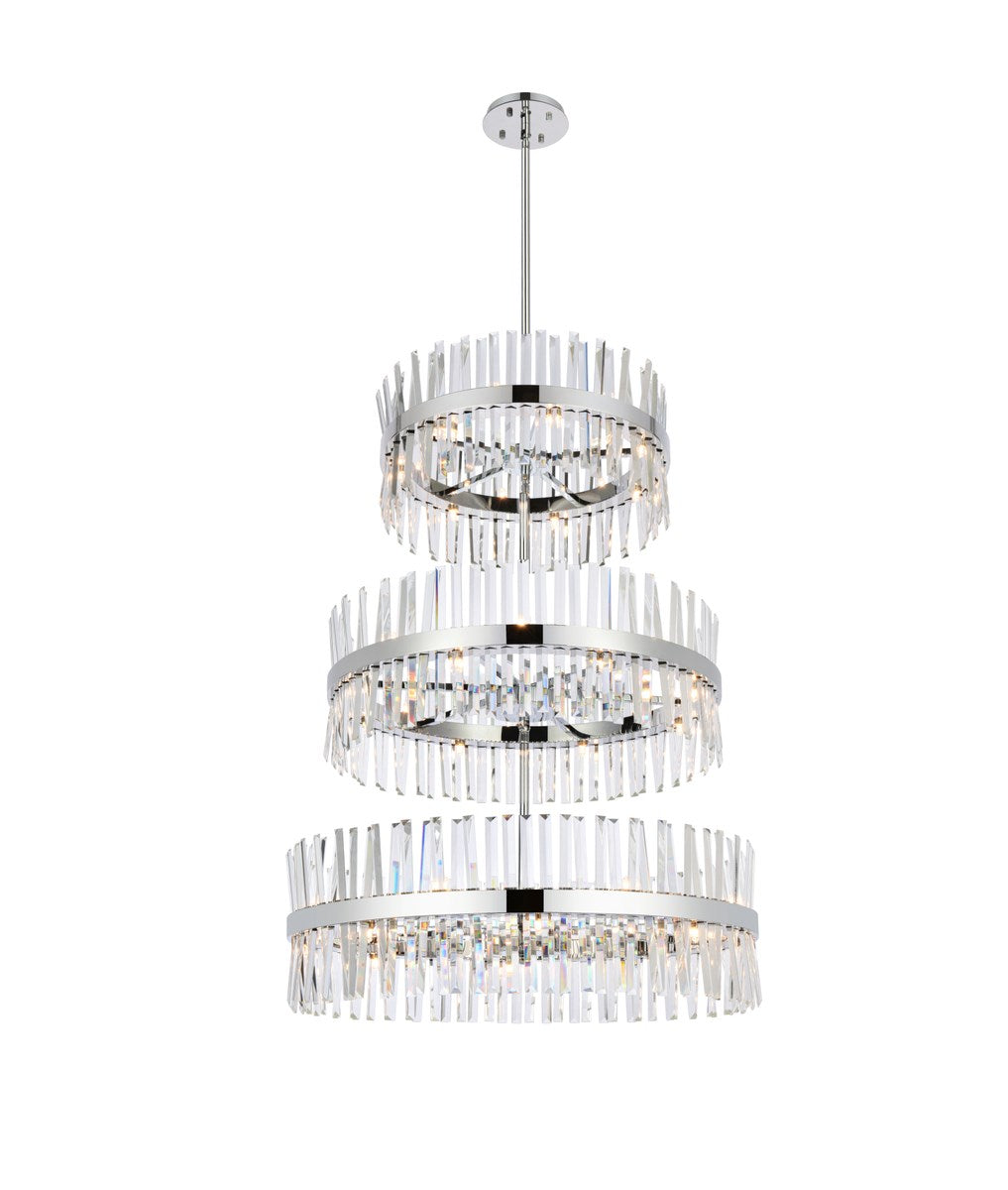 36 Inch 3 Tiers Crystal Round Chandelier Light In Chrome