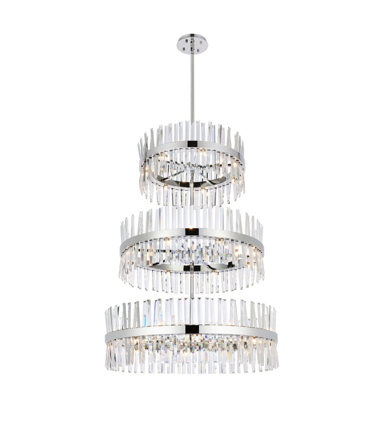 36 Inch 3 Tiers Crystal Round Chandelier Light In Chrome