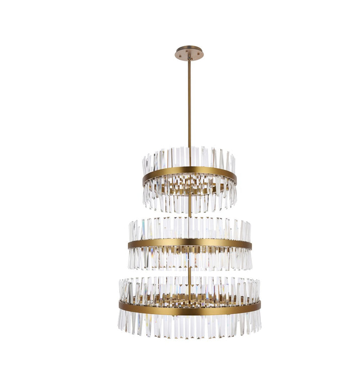 36 Inch 3 Tiers Crystal Round Chandelier Light In Satin Gold by Elegant Lighting
