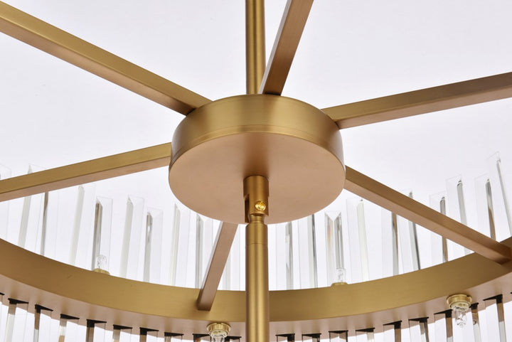 36 Inch 3 Tiers Crystal Round Chandelier Light In Satin Gold