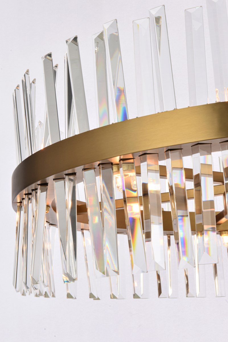 36 Inch 3 Tiers Crystal Round Chandelier Light In Satin Gold