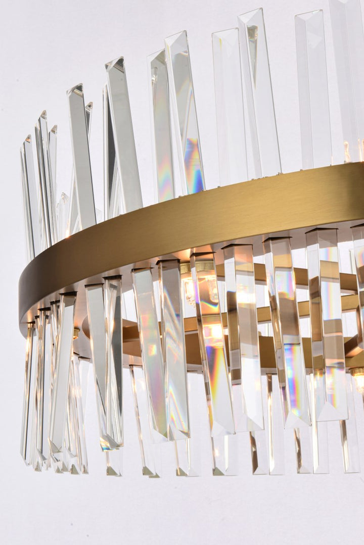 36 Inch 3 Tiers Crystal Round Chandelier Light In Satin Gold