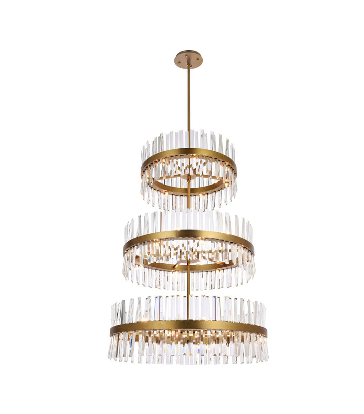 36 Inch 3 Tiers Crystal Round Chandelier Light In Satin Gold