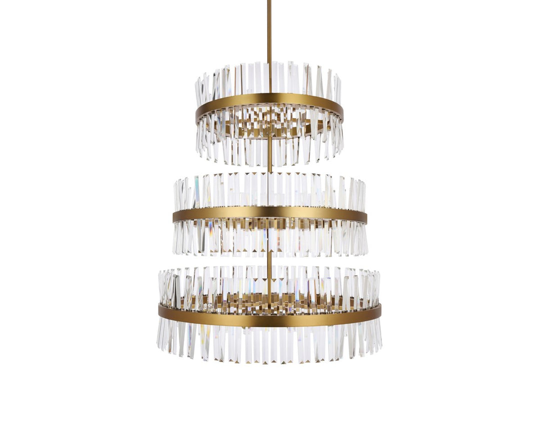 36 Inch 3 Tiers Crystal Round Chandelier Light In Satin Gold